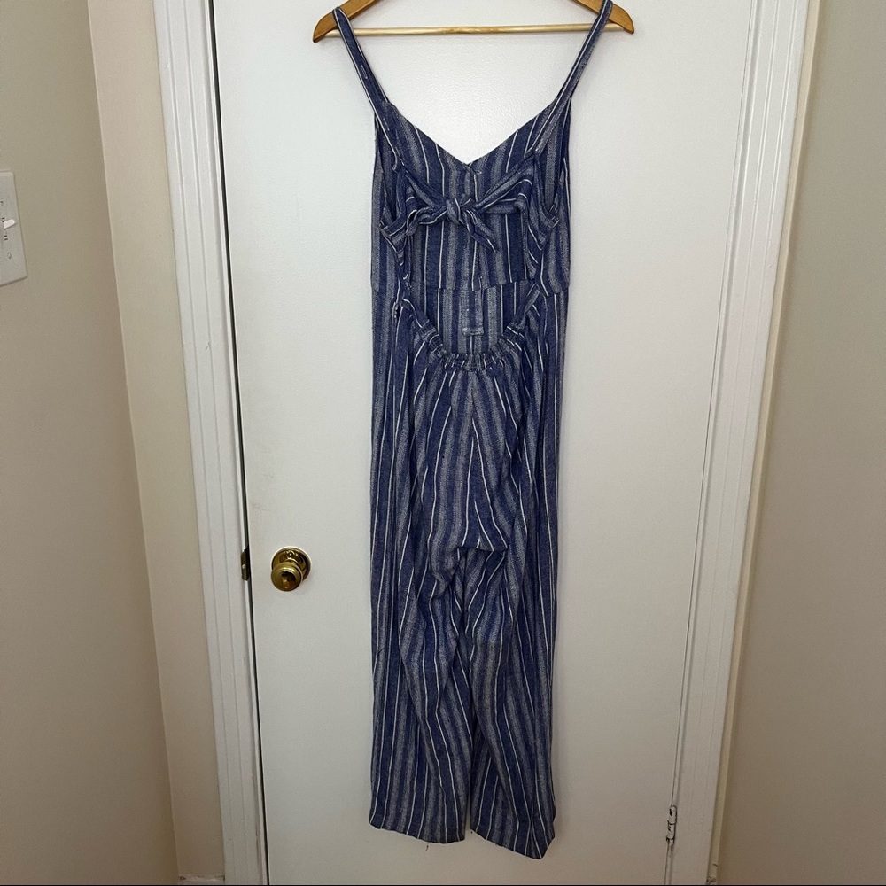 Blue Boho Striped Linen Jumpsuit - Picture 8 of 13